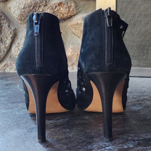 Audrey Brooke “Marseille” Black Suede Open Toe Gladiator Heels Bootie Size 8.5M - Picture 16 of 16
